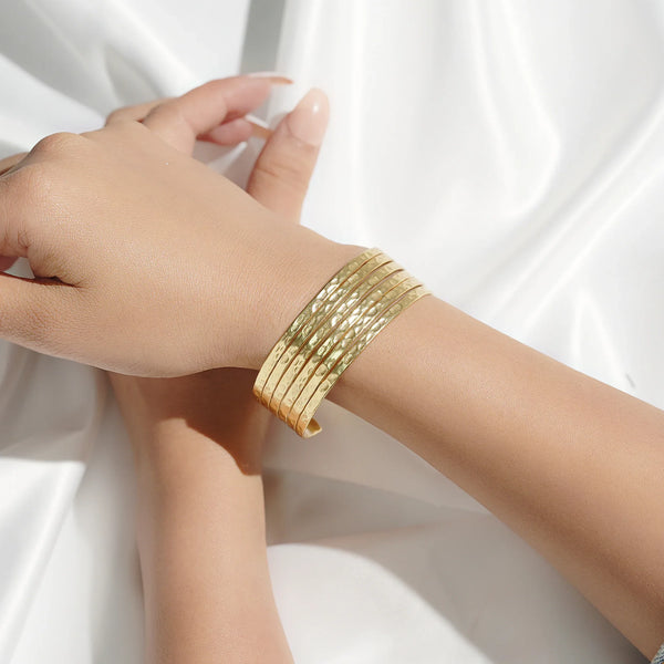 Gold Hammered Adjustable Cuff Bangles - La Vitá Jewels