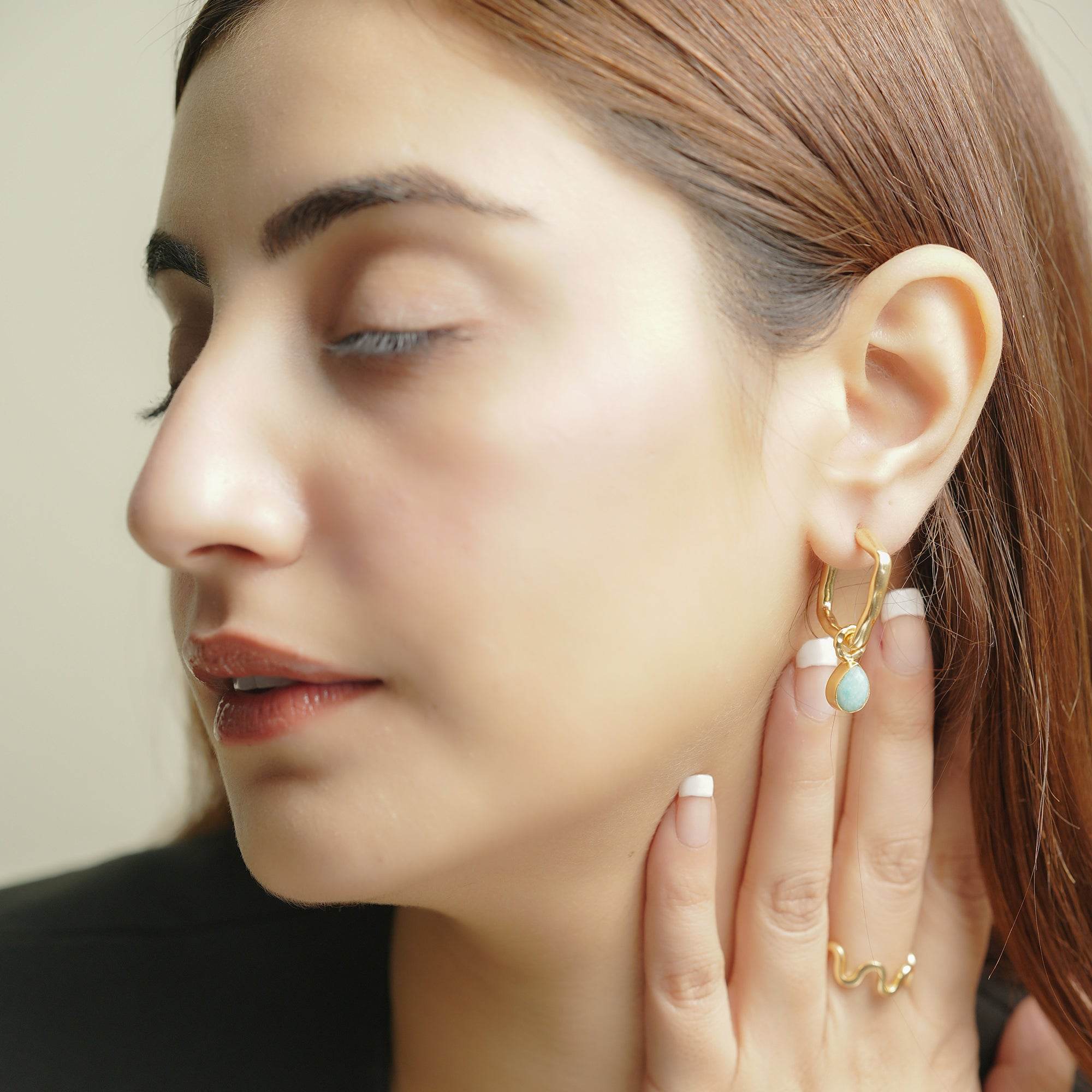 Amazonite Gemstone Hoop Earrings - La Vitá Jewels