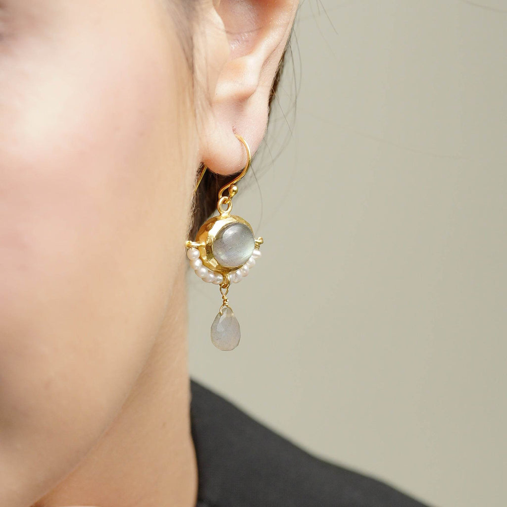Lapis Lazuli with Natural Pearl Earrings - La Vitá Jewels