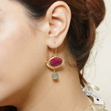 Crimson Ruby & Pearl Drop Earrings