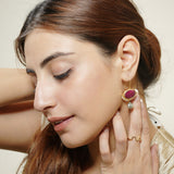 Crimson Ruby & Pearl Drop Earrings