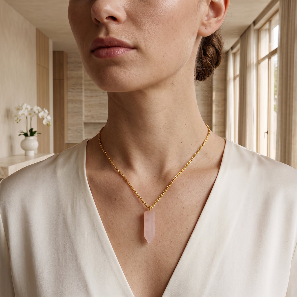 Rose Quartz Crystal Point Necklace