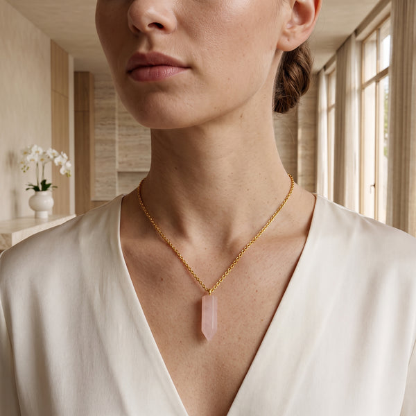 Rose Quartz Crystal Point Necklace