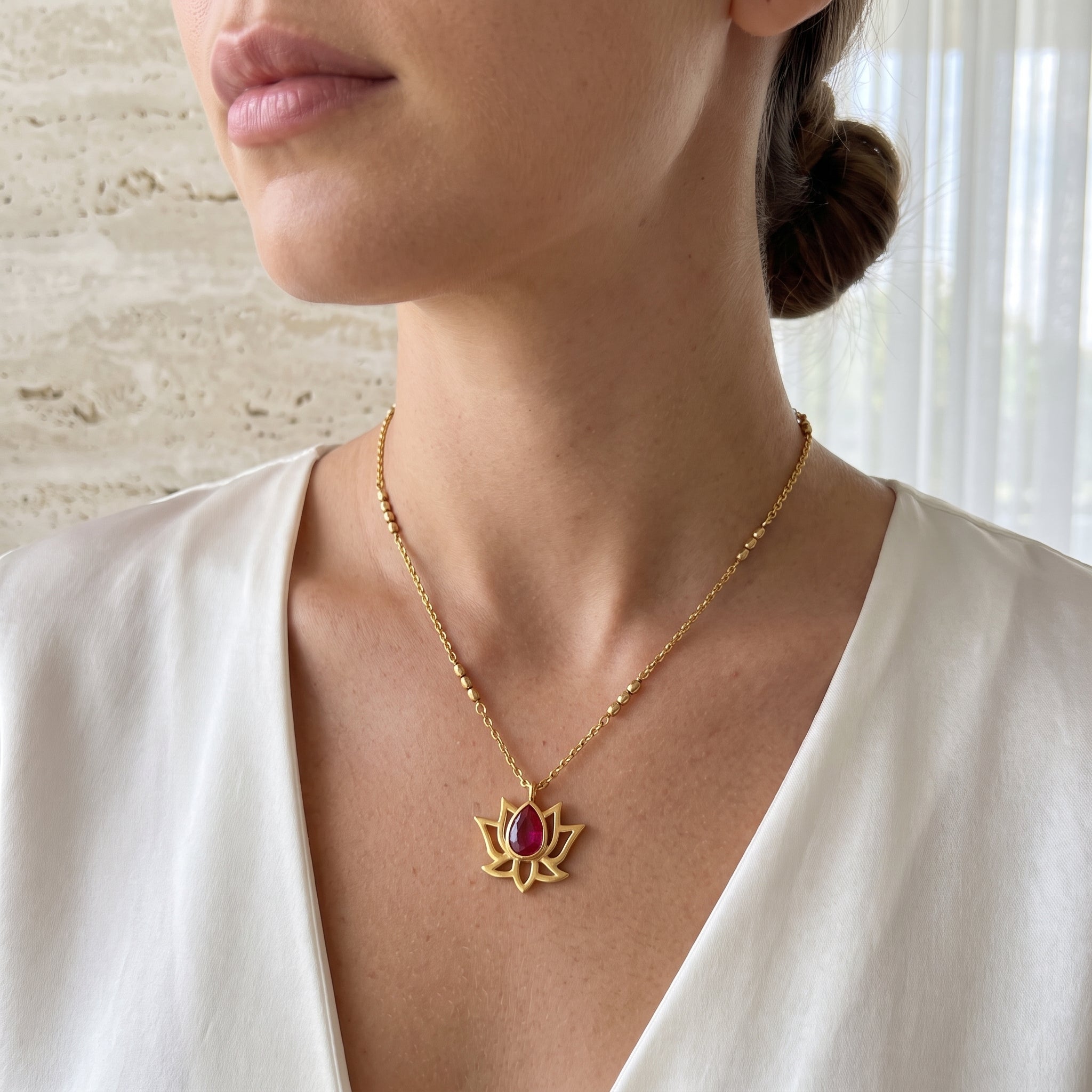 Serene Love Ruby Lotus Necklace