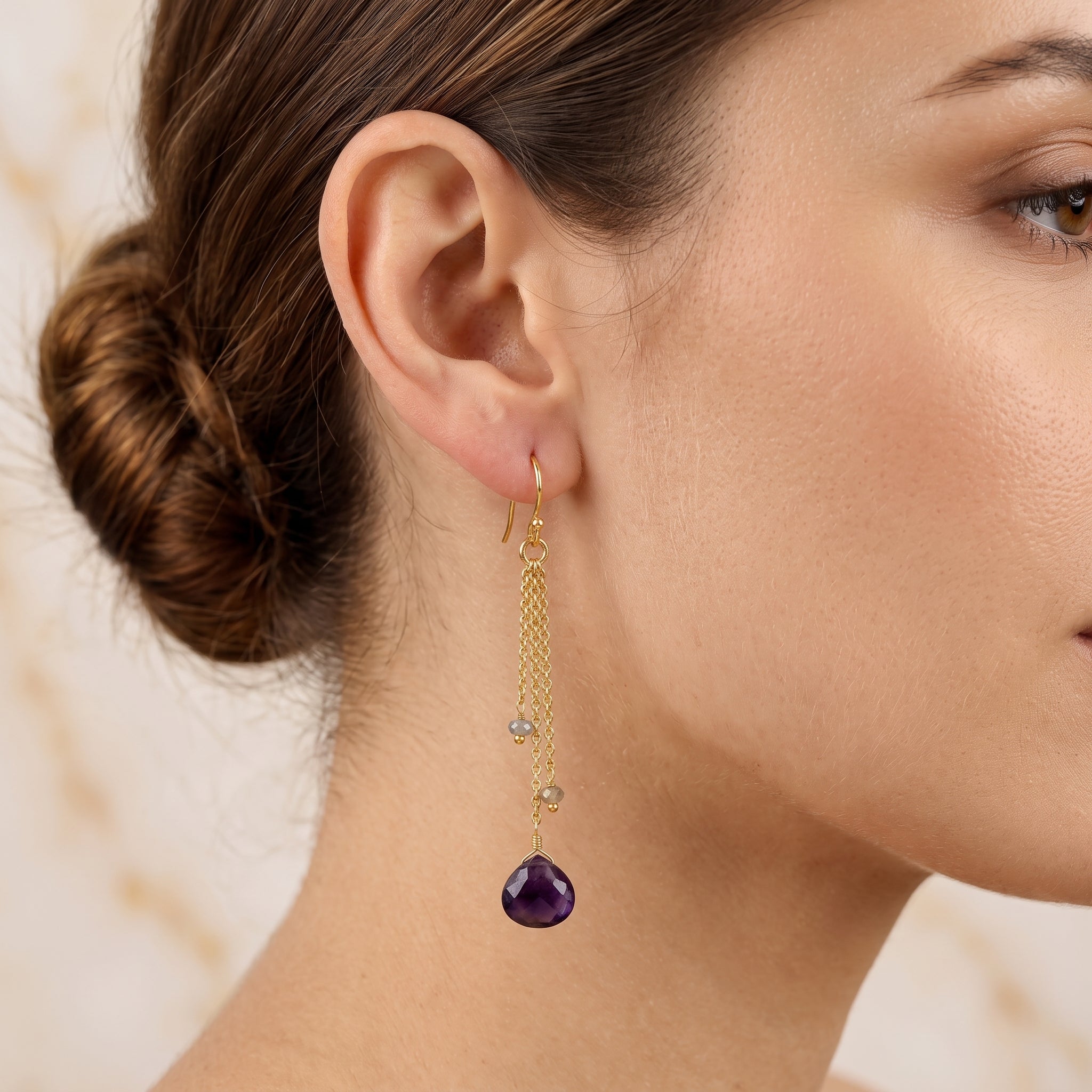 Blue sapphire and Labradorite stone Drop Earring