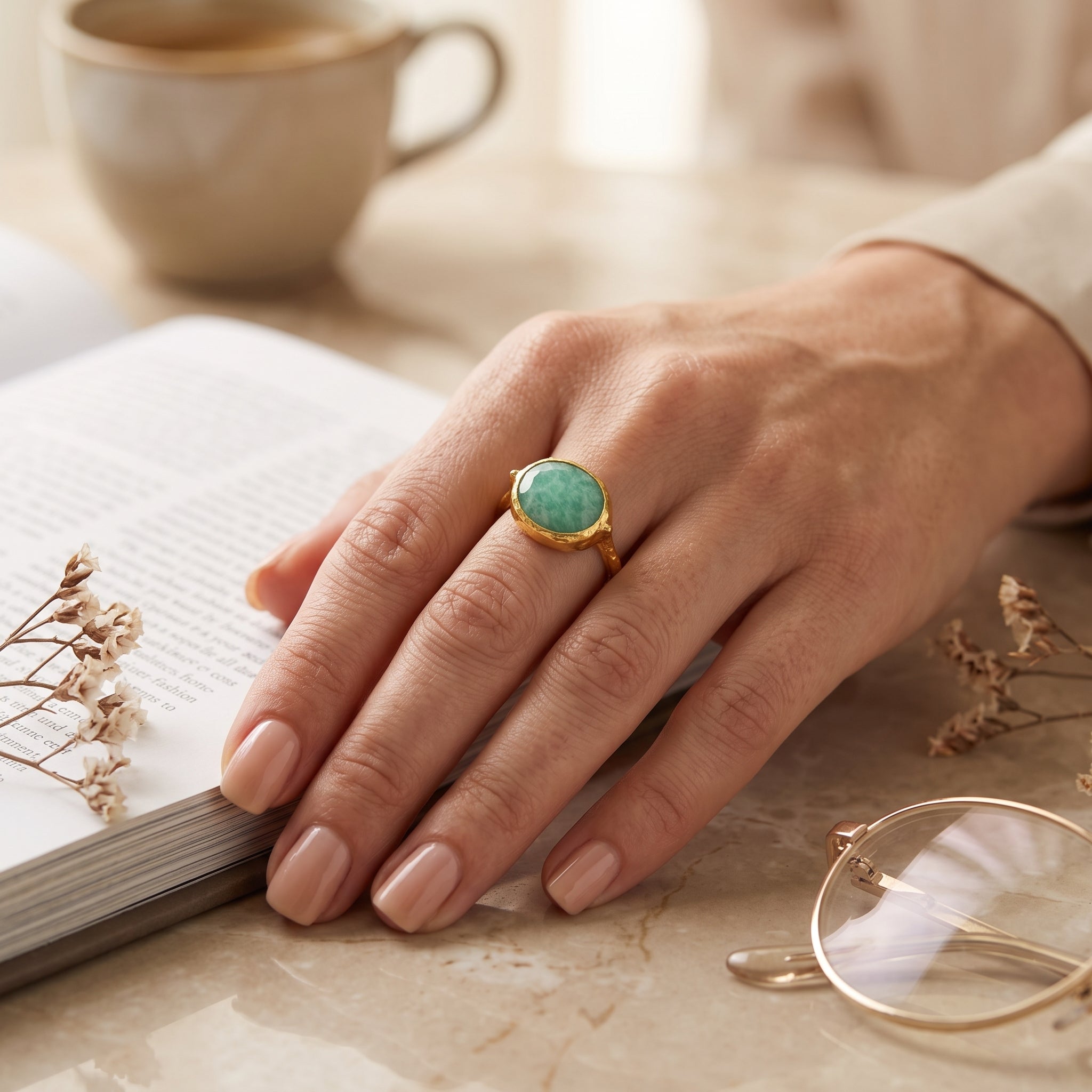 Amazonite and Blue Sapphire Rings in Sterling Silver