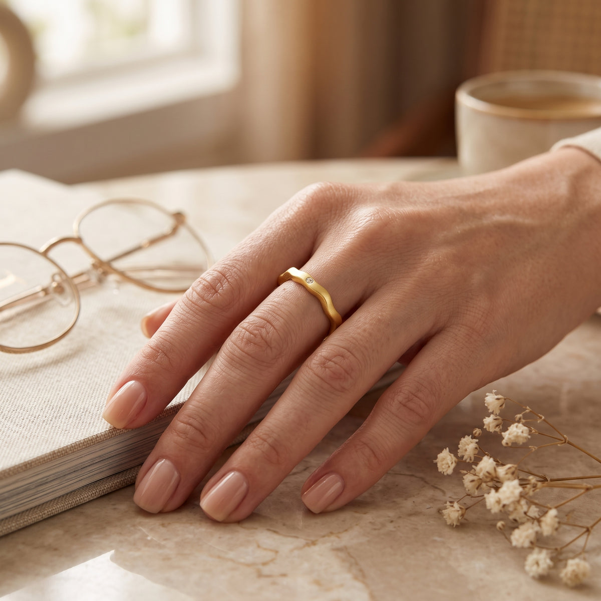 White CZ Wave Band Ring