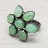 Solid 925 Silver Black Rhodium Plated Green Chalcedony Floral Shape Designer Rings