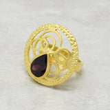 Solid 925 Silver Gold Plated Garnet Gemstone Designer Rings