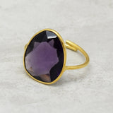 Brass Gold Plated Amethyst Gemstone Statement Rings, Wholesale jewelry