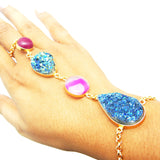 Brass Gold Plated Druzy, Pink Quartz, Agate Gemstone Bracelets