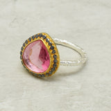 925 Silver Gold, Silver, Black Rhodium Plated Pink Tourmaline Designer Rings