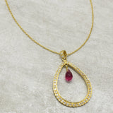 925 Silver Pink Tourmaline with White CZ Stone Necklace