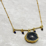 Gold Plated Green Solar Quartz and Blue Beads Lapis Gemstones Necklace