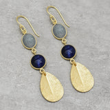 Solid 925 Silver  Aquamarine and Lapis Dangle Earrings