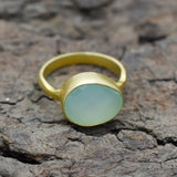 Brass 22k Gold Plated Aqua Chalcedony Gemstone Rings, Wholesale jewelry