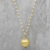 Brass Gold Plated Metal Ball With Pearl Gemstone Pendant Necklaces