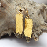 Hammered Metal With Pyrite Dangle Earrings