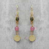 Round Disc with Labradorite and Pink Quartz Dangle Earrings