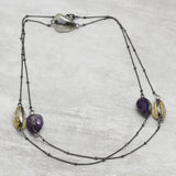 Black Rhodium Plated Green Amethyst, Citrine, Amethyst Gemstone Necklaces