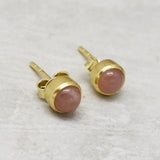 Gold Silver Plated Peach Moon Stone Stud Earrings