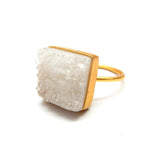 Brass Gold Plated White Druzy Gemstone Ring, Wholesale jewelry