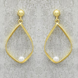 Pearl  with Metal Drop shape Earrings in 925 Silver