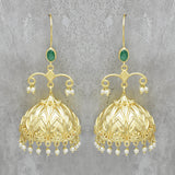 Green Onyx Pearl  Jhumki Dangle Earrings