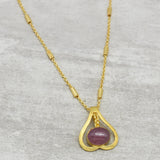 Brass Gold Plated Pink Quartz Gemstone Necklaces, Women Accessory, Wholesale jewelry