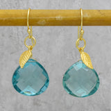 Aqua Color Crystal Leaf Dangle Earrings