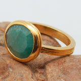 Solid 925 Silver Gold Plated Emerald Gemstone Rings