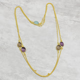 Brass Silver Plated Amethyst Gemstone With Chain Necklaces