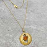 Brass Gold Plated Citrine Gemstone Pendant With Chain Necklaces