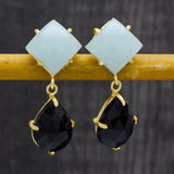 Aqua Chalcedony Black Onyx Stud Earrings