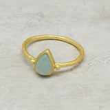 Minimalistic Aqua Chalcedony Teardrop Ring