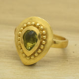 Silver Metal Filled Pear shape Center Peridot Stone Bezel Ring