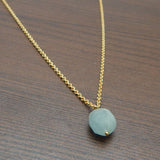 Brass Gold Plated Aqua Chalcedony, Aquamarine, Lapis Lazuli, Green Chalcedony Gemstone Necklaces