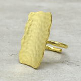 Brass 22k Gold Plated Rectangle Shaped Hammered Adjustable Ring, Wholesale jewelry