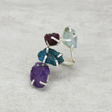 Silver Plated Amethyst, Ruby, Blue Topaz, Aqua Chalcedony Raw Multi Stone Ring