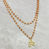 Carnelian Beads with OM Charm Necklaces, 925 Silver Double Layer Necklaces