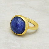 925 Silver Gold Plated Blue Sapphire Statement Ring, Wholesale jewelry