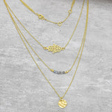 Brass Gold Plated Labradorite Gemstone Hamsa, Round Disc Necklaces