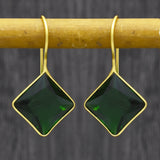 Silver Plated Dark Green Glass  Dangle Earrings