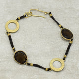 Gold Plated Smoky Gemstone With Brown Leather Bracelets