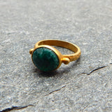 Brass 22k Gold Plated Emerald and Prehnite Gemstone Statement Rings