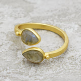 925 Sterling Silver Gold Plated Labradorite Cuff Ring, Adjustable Gemstone Ring, Wholesale jewelry