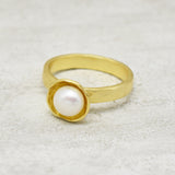 Brass 22k Gold Plated Pearl Gemstone Statement Rings