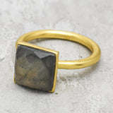 Square Cut Labradorite Gemstone Statement Rings,