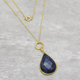 Brass Gold Plated Lapis Lazuli Gemstone Pendant Necklaces