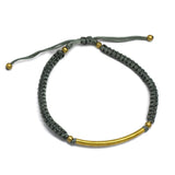 Brass Gold Plated metal Beads, Pipe With Olive Green Thread Bracelets